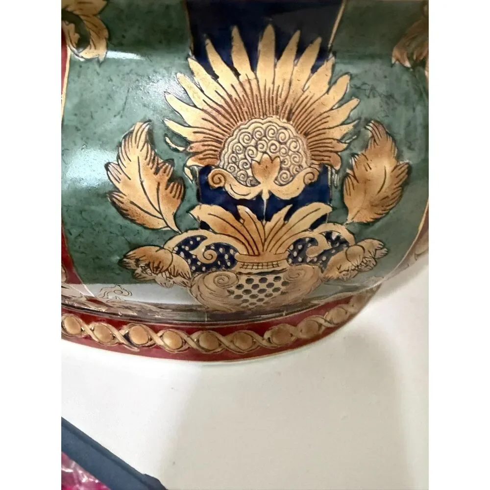 vtg. chinese hand painted and Gilt porcelain footbath with floral motifs